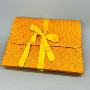 Vintage 70’s Straw Raffia Portfolio Clutch Purse Attaché Orange Document File